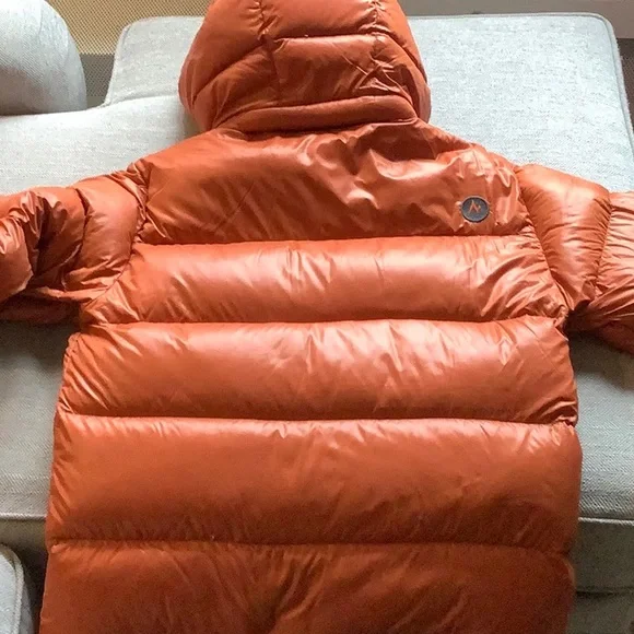 Men’s Medium Marmot Orange Down Puffer Jacket - Picture 7 of 12